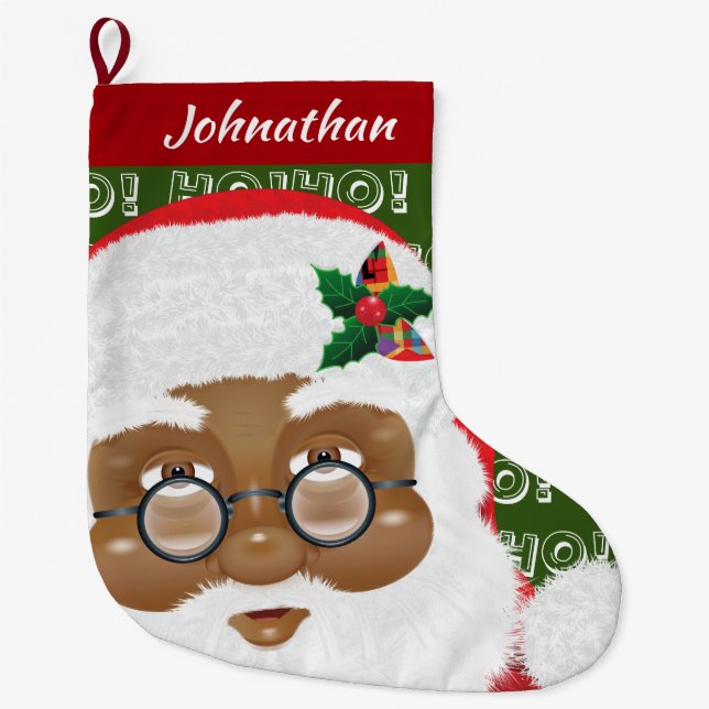 Grande Chaussette De Noël Fête de Noël du Père Noël africain américain (Devant)