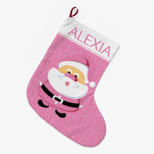 Grande Chaussette De Noël Fête de Noël du Père Noël rose doux
