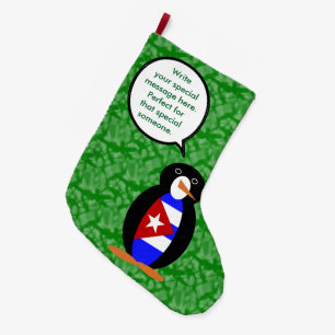 Grande Chaussette De Noël Fête du drapeau cubain Mme Pingouin parlant