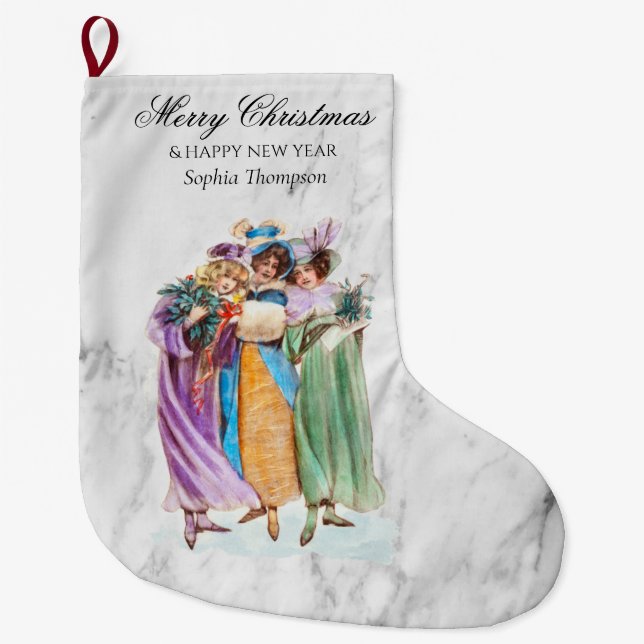 Grande Chaussette De Noël Fêtes de Noël Retro sur mesure (Devant)