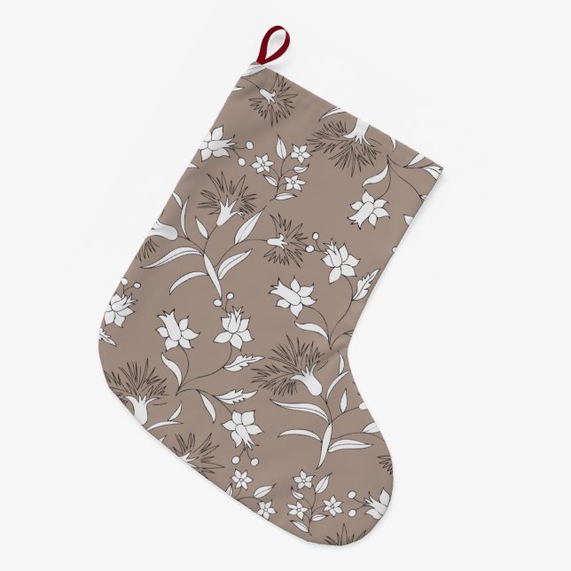Grande Chaussette De Noël feuille à motifs (Devant (Accrochage))