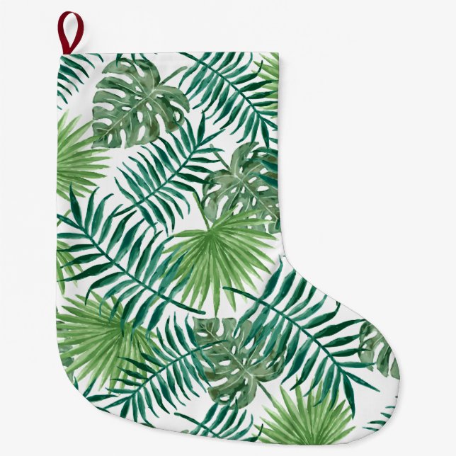 Grande Chaussette De Noël Feuilles de la jungle tropicale (Devant)