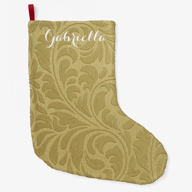 Grande Chaussette De Noël Feuilles d'or (Devant)