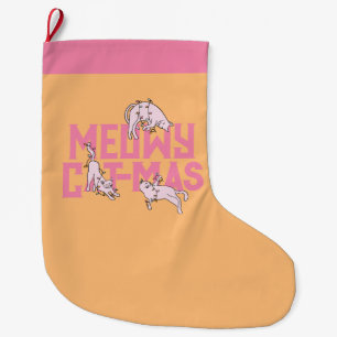 Grande Chaussette De Noël Feux de Noël de Meowy Chat Rose