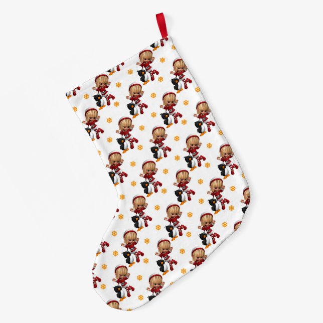 Grande Chaussette De Noël Fille de Noël et oiseau (Dos (Accrochage))