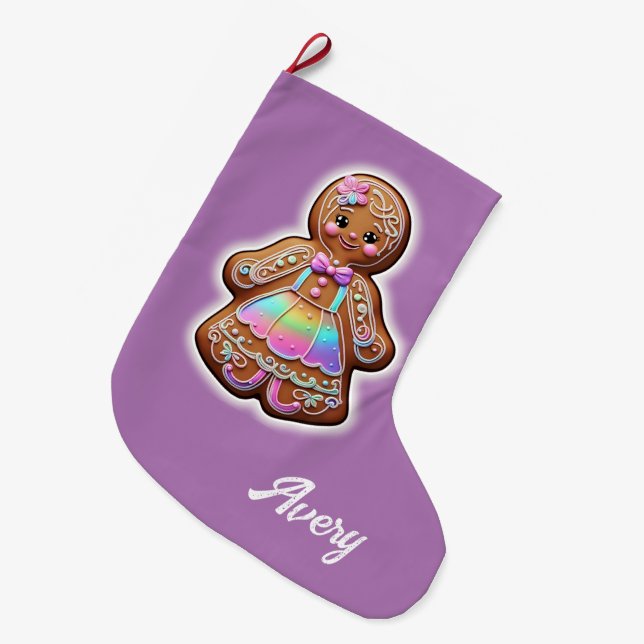 Grande Chaussette De Noël Fille de pain d'épices (Devant (Accrochage))