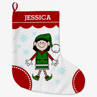 Grande Chaussette De Noël Fille d'Elf (cheveux noirs)