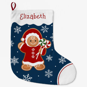 Grande Chaussette De Noël Fille en pain d'épices avec grands sucettes au poi