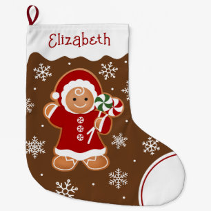 Grande Chaussette De Noël Fille en pain d'épices avec sucettes à la menthe p