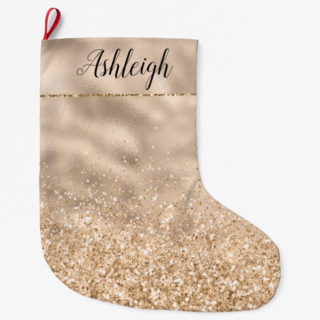 Grande Chaussette De Noël Fille Gold Glitzy Parties scintillant Sparkle Name (Devant)