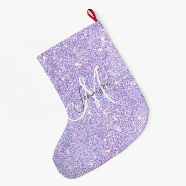 Grande Chaussette De Noël Fille Lavande violet Parties scintillant Blush Nom (Dos (Accrochage))