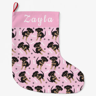 Grande Chaussette De Noël Fille Motif chiot rose