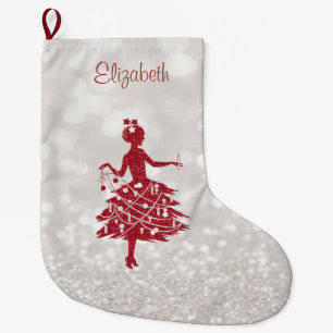 Grande Chaussette De Noël Fille Sapin de Noël, Bokeh Pailleté