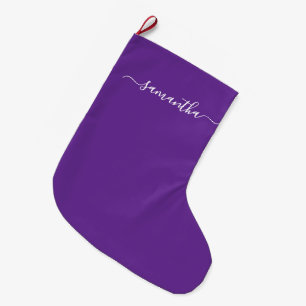 Grande Chaussette De Noël Fille Signature Nom Royal Purple