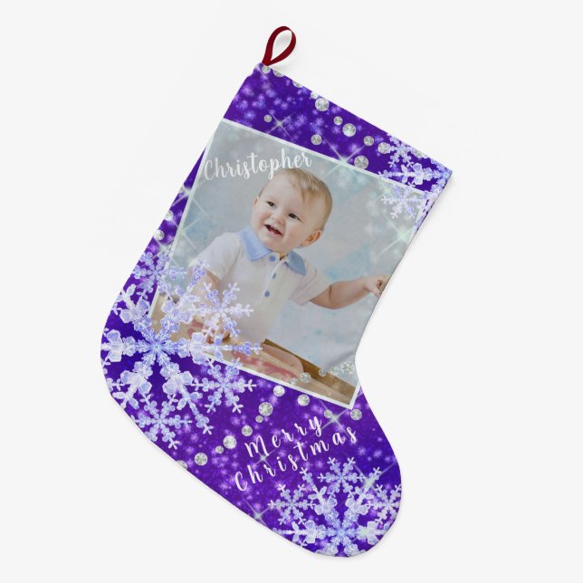 Grande Chaussette De Noël Flacons de neige violet (Devant (Accrochage))