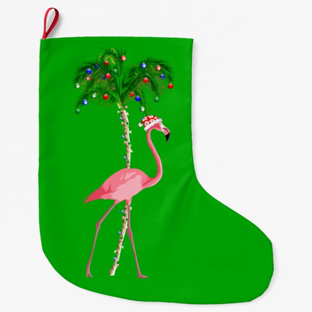 Grande Chaussette De Noël Flamant rose de Noël (Devant)