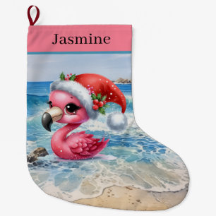 Grande Chaussette De Noël Flamant rose de Noël festif ajouter un nom à la pl
