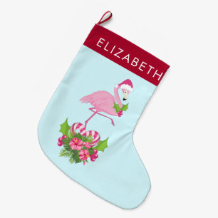 Grande Chaussette De Noël Flamant rose rose en Santa Hat avec Sucre de canne