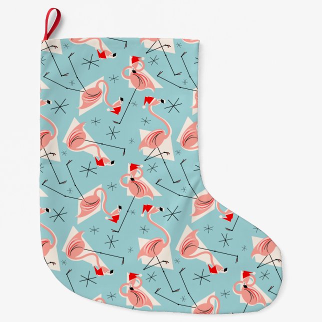 Grande Chaussette De Noël Flamant rose Santas Blue Multi bas (Devant)
