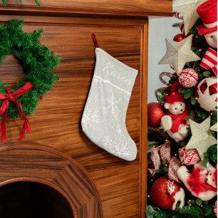 Grande Chaussette De Noël Flammes de neige en argent et blanc