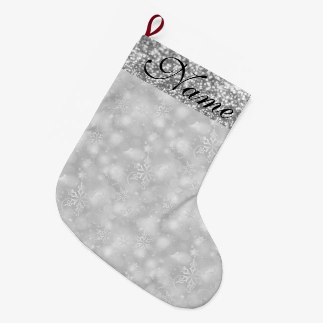 Grande Chaussette De Noël Flèches de neige étincelantes, Parties scintillant (Devant (Accrochage))