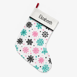 Grande Chaussette De Noël Flèches de neige rétro