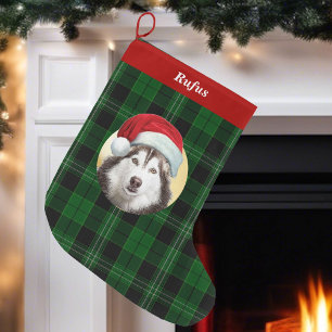 Grande Chaussette De Noël Fleece Chien Santa Hat Photo Noël Plaqué Nom Sm