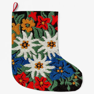 Grande Chaussette De Noël Fleur alpine suisse d'edelweiss