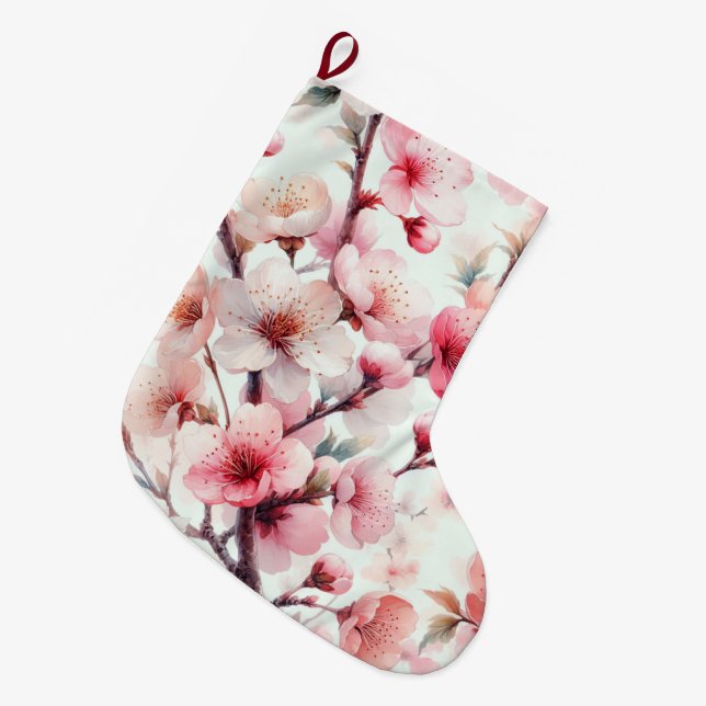 Grande Chaussette De Noël Fleur de Cerisier (Devant (Accrochage))