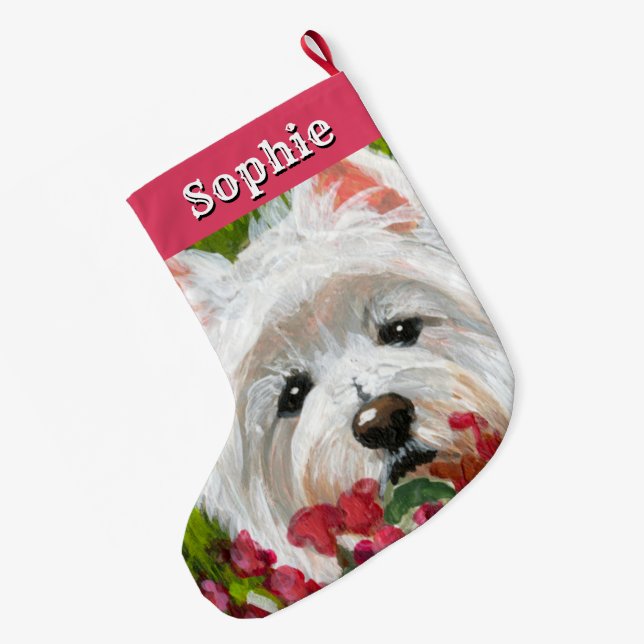 Grande Chaussette De Noël Fleurs blanches et roses (Dos (Accrochage))