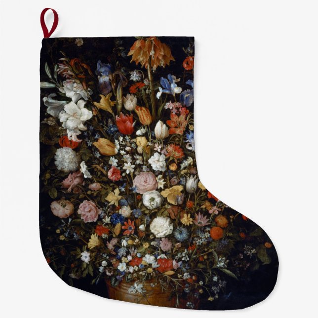 Grande Chaussette De Noël Fleurs dans un bâtiment en bois (par Jan Brueghel) (Devant)