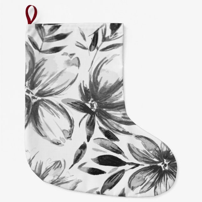 Grande Chaussette De Noël Fleurs d'aquarelle rouge 4 (Devant)