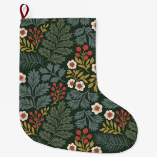 Grande Chaussette De Noël Fleurs de Noël Vintage Rouge Vert Fêtes