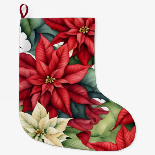 Grande Chaussette De Noël Fleurs de poinsettia