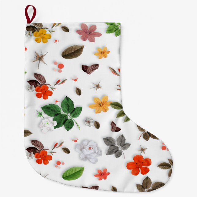 Grande Chaussette De Noël Fleurs jaunes et roses blanches 15 (Devant)