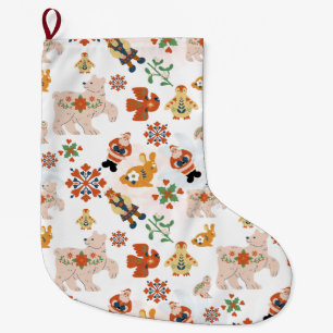 Grande Chaussette De Noël Fleurs mignonnes Motif de Noël avec Père Noël