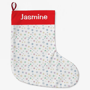 Grande Chaussette De Noël Flocon de neige de Noël coloré et personnalisable