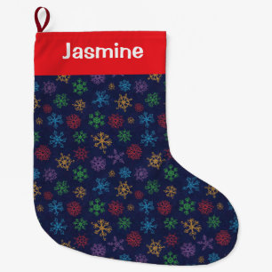 Grande Chaussette De Noël Flocon de neige de Noël noir minimal personnalisab