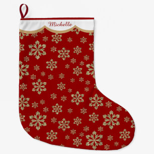 Grande Chaussette De Noël Flocon de neige d'or personnalisé