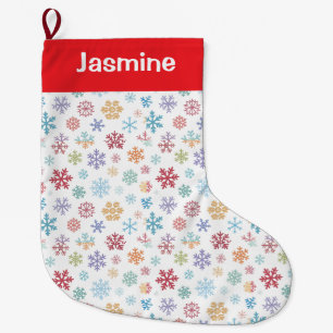 Grande Chaussette De Noël Flocon de Noël blanc avec texte personnalisable