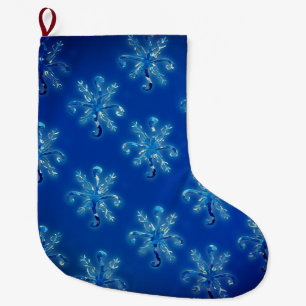 Grande Chaussette De Noël Flocons de neige bleus givrés