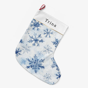 Grande Chaussette De Noël Flocons de neige de Noël bleu blanc