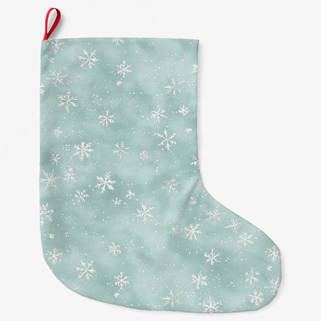 Grande Chaussette De Noël Flocons de neige Noël bleu menthe   (Devant)