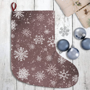 Grande Chaussette De Noël Flocons de neige rose poussiéreux Élégantes Fêtes
