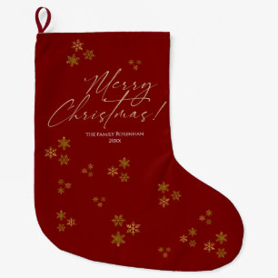Grande Chaussette De Noël Flocons de neige rouges et or Noël