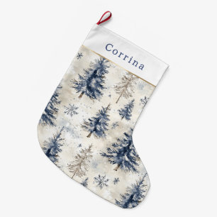 Grande Chaussette De Noël Flocons de Noël à la Crème Bleue