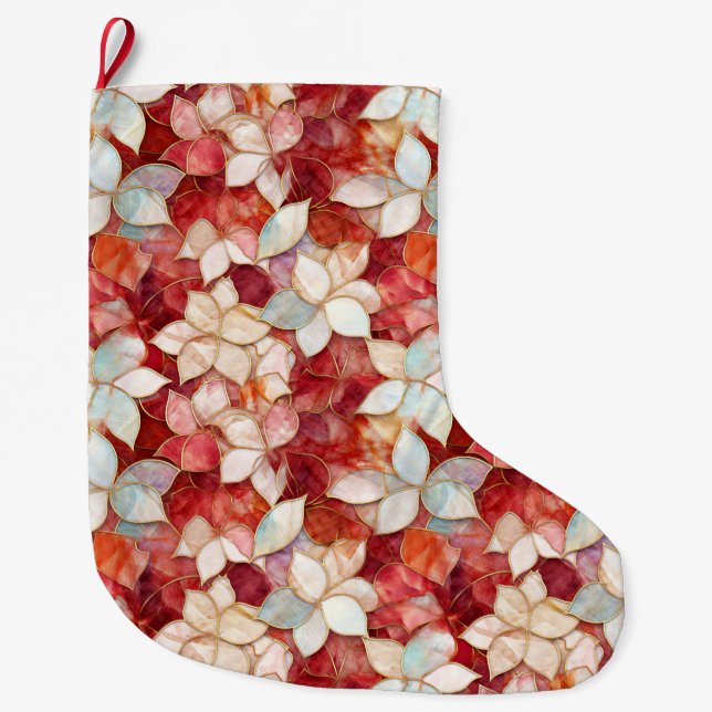 Grande Chaussette De Noël Floral blanc rouge (Devant)