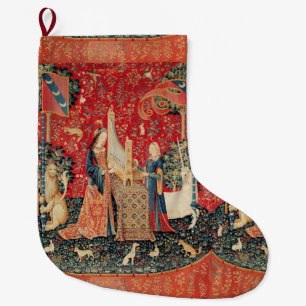 Grande Chaussette De Noël Floral vert rouge de LICORNE ET de DAME PLAYING