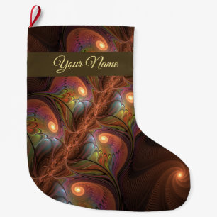 Grande Chaussette De Noël Fluorescent Abstrait moderne Brown Fractal Nom pro