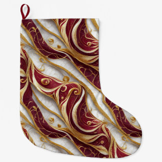 Grande Chaussette De Noël Flux de marbre doré et burgundy